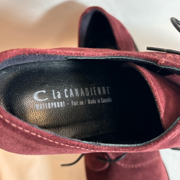 LA CANADIENNE Sz 7.5 Oxfords Brogues Lace Up Shoes Burgundy Suede Academia - Picture 5 of 9